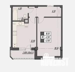 1-к квартира, строящийся дом, 44м2, 1/8 этаж