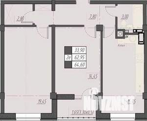 2-к квартира, строящийся дом, 65м2, 4/8 этаж