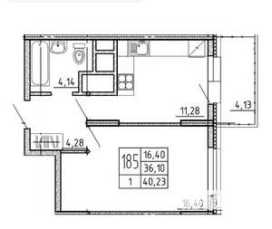 1-к квартира, строящийся дом, 40м2, 3/14 этаж