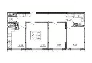 3-к квартира, строящийся дом, 75м2, 2/14 этаж