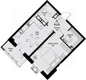 1-к квартира, вторичка, 44м2, 12/12 этаж