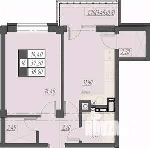 1-к квартира, строящийся дом, 39м2, 6/8 этаж
