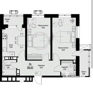 2-к квартира, вторичка, 67м2, 3/12 этаж