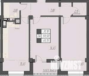 2-к квартира, строящийся дом, 61м2, 3/8 этаж