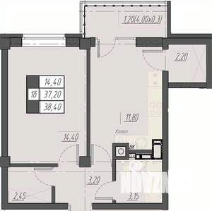 1-к квартира, строящийся дом, 38м2, 3/8 этаж