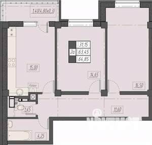 2-к квартира, строящийся дом, 65м2, 5/8 этаж