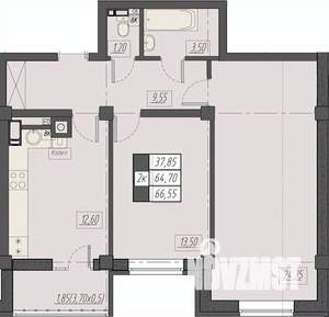 2-к квартира, строящийся дом, 67м2, 3/8 этаж