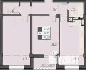 2-к квартира, строящийся дом, 65м2, 6/8 этаж