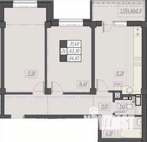 2-к квартира, строящийся дом, 65м2, 5/8 этаж