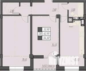 2-к квартира, строящийся дом, 65м2, 5/8 этаж