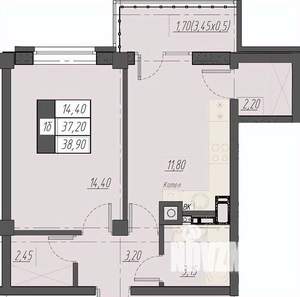 1-к квартира, строящийся дом, 39м2, 7/8 этаж