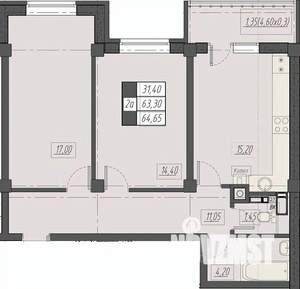 2-к квартира, строящийся дом, 65м2, 5/8 этаж