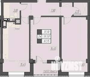 2-к квартира, строящийся дом, 61м2, 3/8 этаж