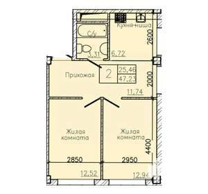 2-к квартира, вторичка, 47м2, 9/10 этаж