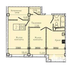 2-к квартира, вторичка, 65м2, 6/10 этаж