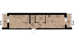 1-к квартира, вторичка, 50м2, 2/12 этаж