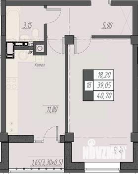 1-к квартира, строящийся дом, 41м2, 6/8 этаж