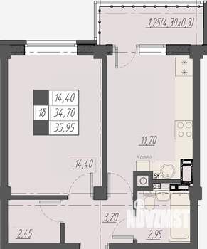 1-к квартира, строящийся дом, 36м2, 8/8 этаж