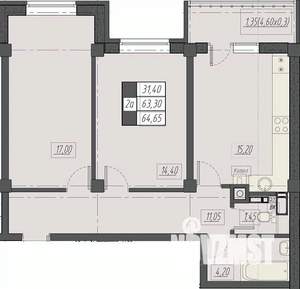 2-к квартира, строящийся дом, 65м2, 2/8 этаж