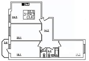 3-к квартира, строящийся дом, 104м2, 6/12 этаж