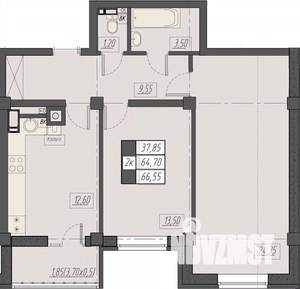2-к квартира, строящийся дом, 67м2, 2/8 этаж