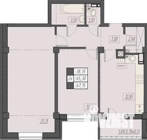2-к квартира, строящийся дом, 67м2, 7/8 этаж