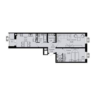 2-к квартира, строящийся дом, 64м2, 4/12 этаж