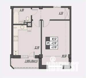 1-к квартира, строящийся дом, 44м2, 1/8 этаж