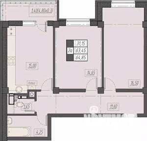 2-к квартира, строящийся дом, 65м2, 8/8 этаж