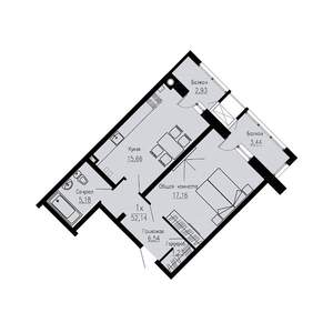 1-к квартира, строящийся дом, 52м2, 2/12 этаж