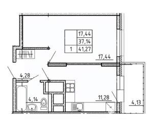 1-к квартира, строящийся дом, 41м2, 3/14 этаж