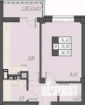 1-к квартира, строящийся дом, 37м2, 3/8 этаж