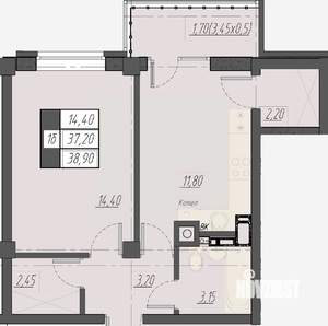 1-к квартира, строящийся дом, 39м2, 7/8 этаж