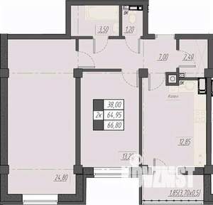 2-к квартира, строящийся дом, 67м2, 4/8 этаж