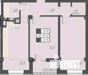 2-к квартира, строящийся дом, 61м2, 3/8 этаж
