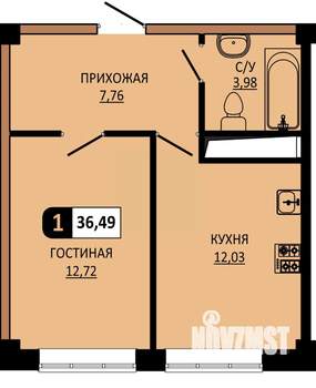 1-к квартира, вторичка, 36м2, 1/10 этаж