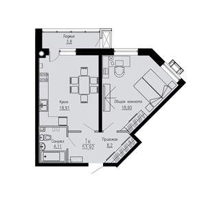 1-к квартира, строящийся дом, 54м2, 2/12 этаж