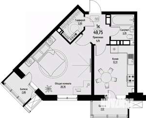 1-к квартира, вторичка, 50м2, 12/12 этаж