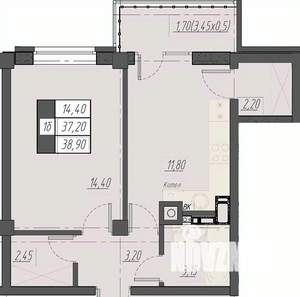 1-к квартира, строящийся дом, 39м2, 2/8 этаж