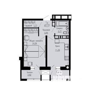 1-к квартира, строящийся дом, 40м2, 3/12 этаж