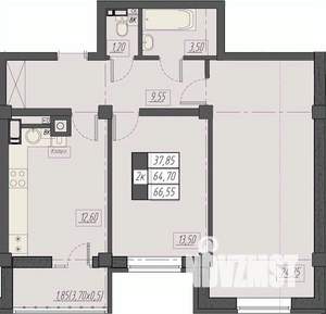 2-к квартира, строящийся дом, 67м2, 6/8 этаж