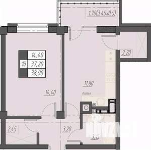 1-к квартира, строящийся дом, 39м2, 8/8 этаж