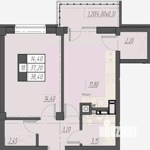 1-к квартира, строящийся дом, 38м2, 4/8 этаж