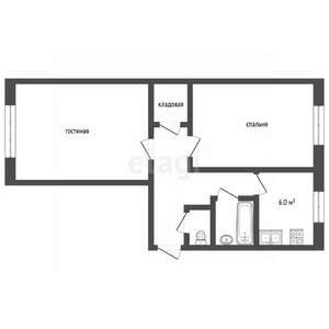 2-к квартира, вторичка, 48м2, 1/5 этаж
