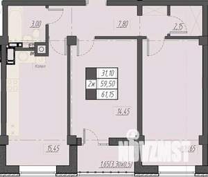 2-к квартира, строящийся дом, 61м2, 6/8 этаж