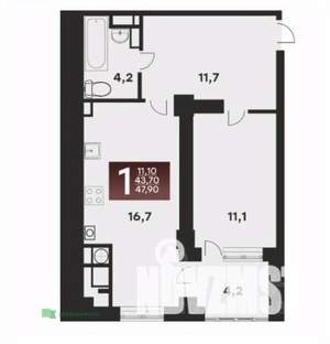 1-к квартира, вторичка, 48м2, 12/12 этаж