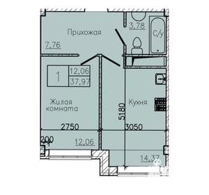 1-к квартира, вторичка, 38м2, 7/10 этаж