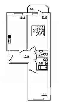 2-к квартира, строящийся дом, 77м2, 10/12 этаж