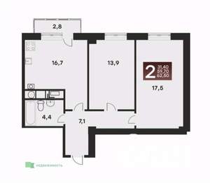 1-к квартира, вторичка, 48м2, 11/12 этаж
