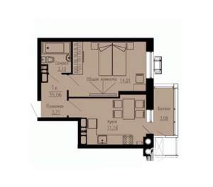 1-к квартира, вторичка, 35м2, 12/12 этаж